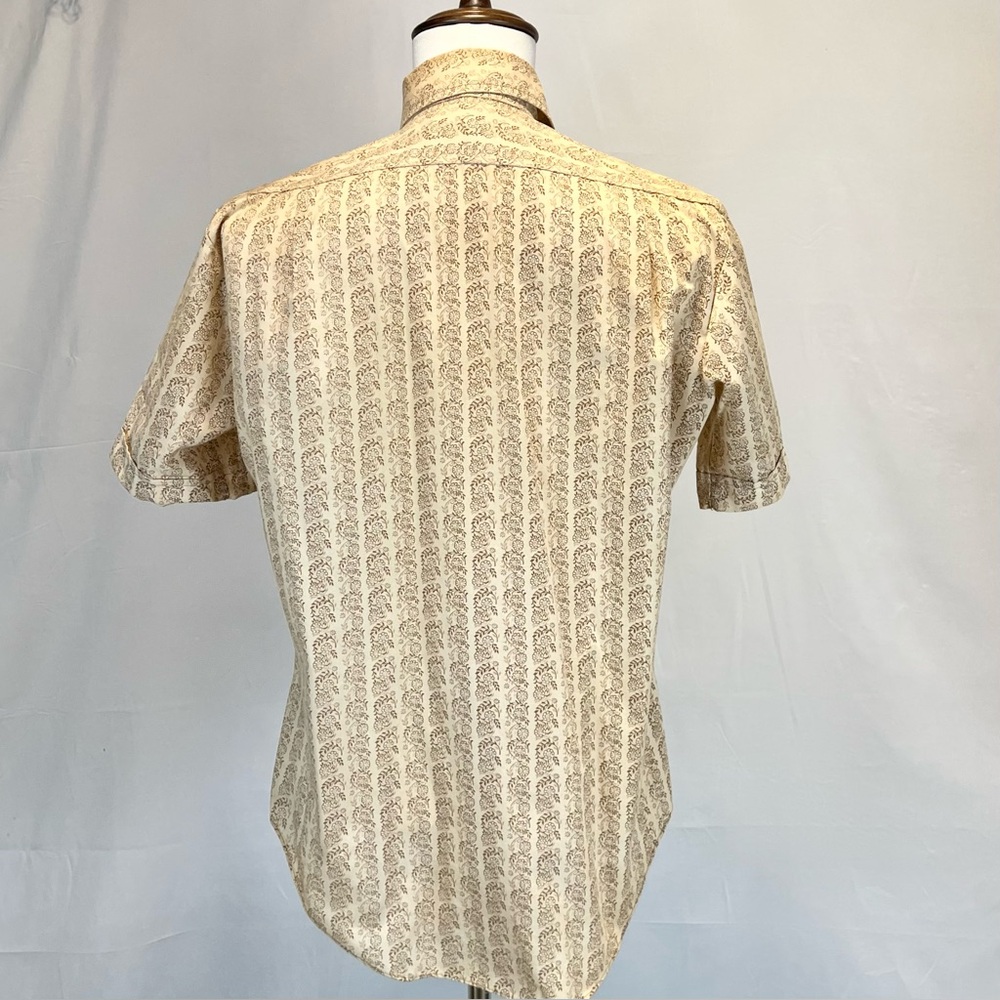 VINTAGE Montgomery Ward 70s men’s button down shirt short sleeve floral neutral - Picture 5 of 11